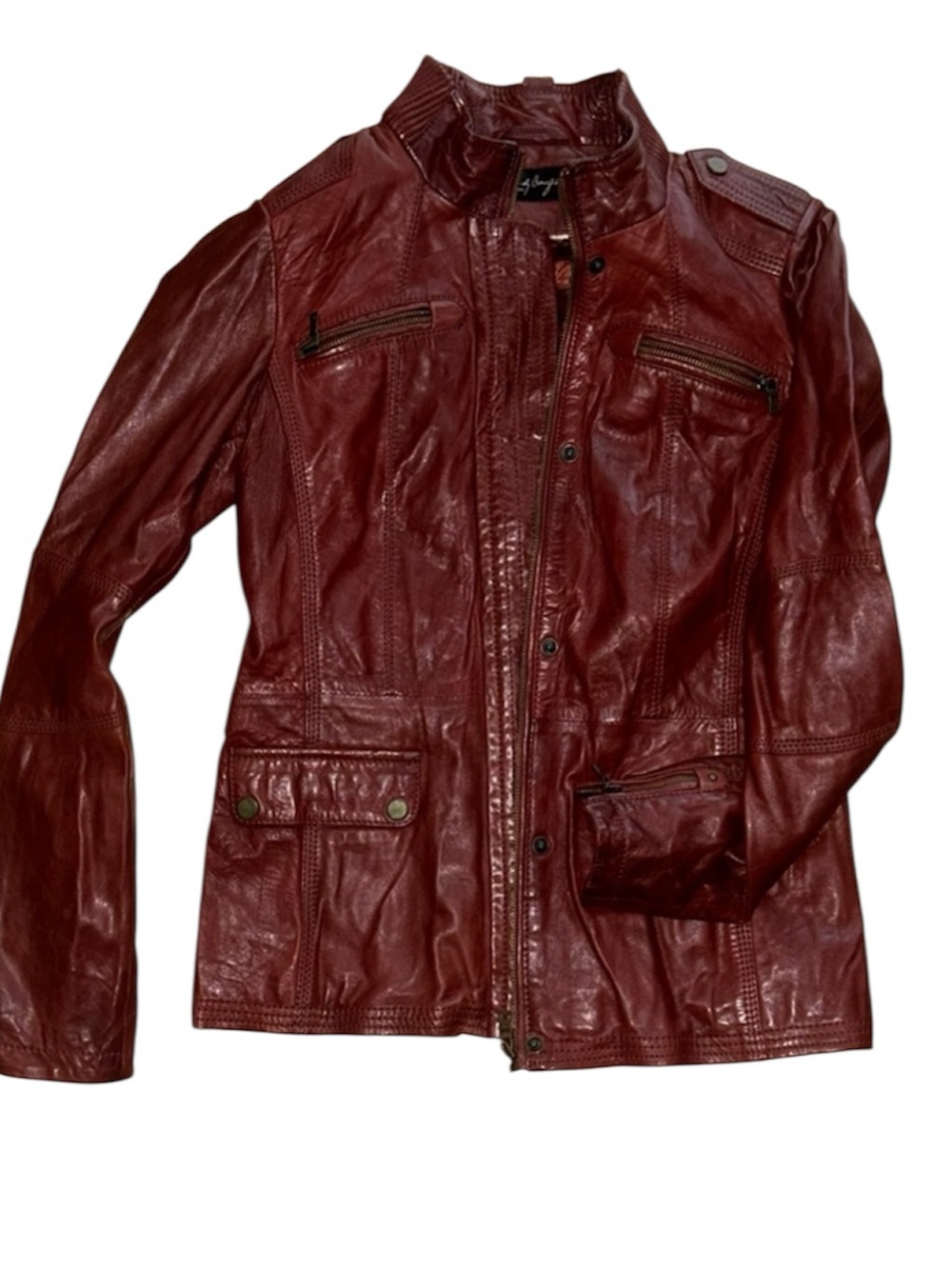 Rare, never worn without tags Women's 💯 lamb 🐑 leather Burgundy Moto Jacket